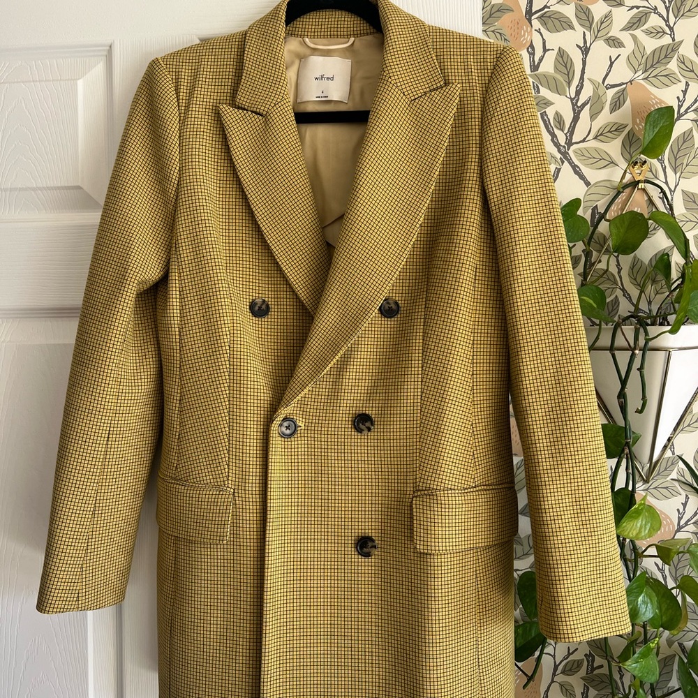 Wilfred Double-Breasted Mustard Houndstooth Coat